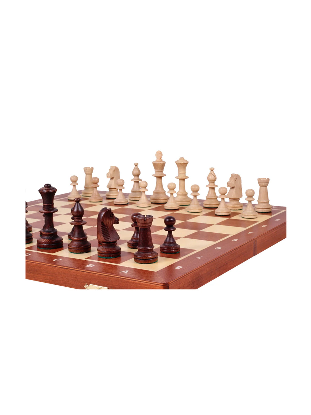 Échiquier Gambit en acajou – pièces en place
