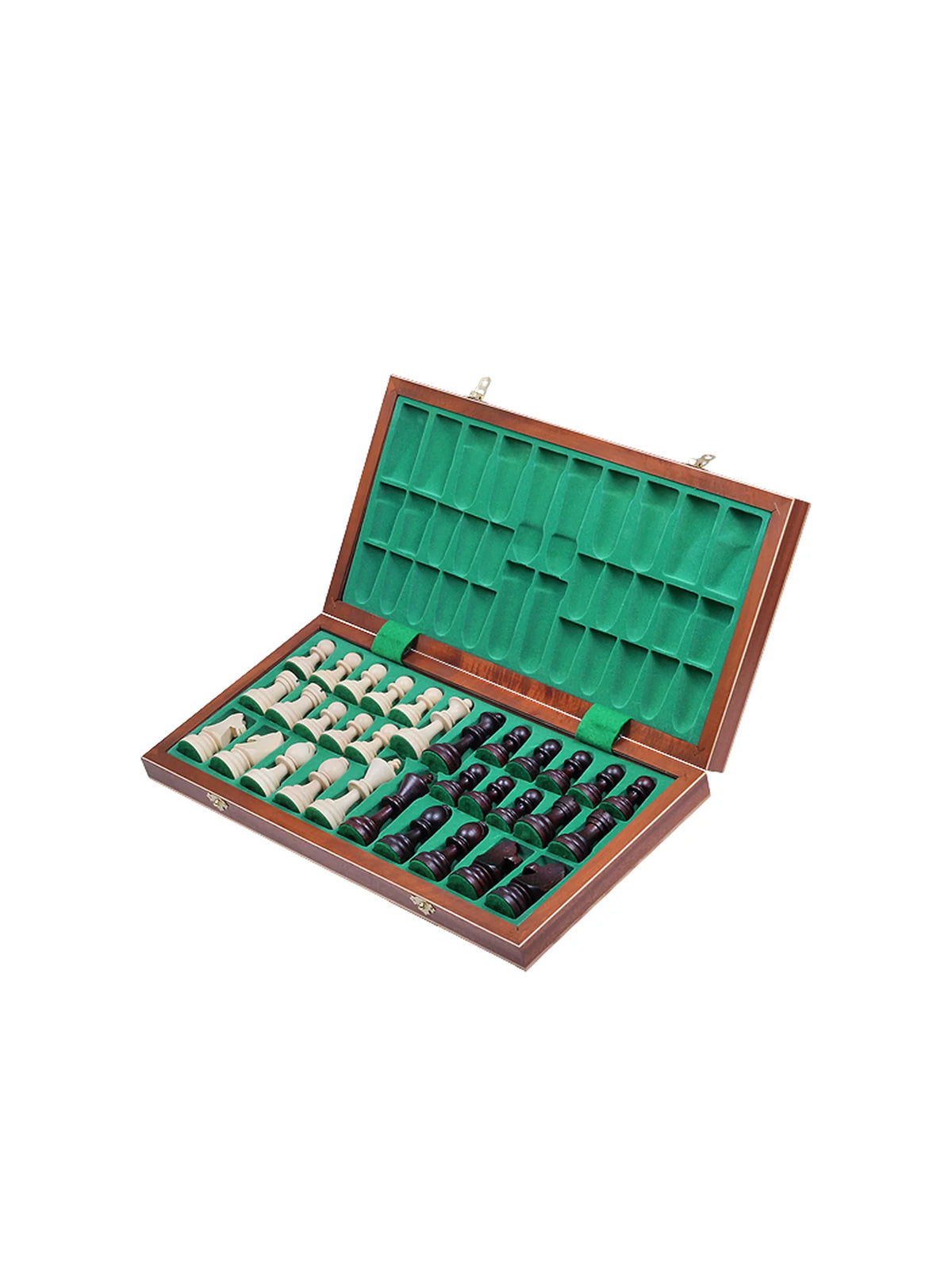 Échiquier Grand Roque en acajou – coffret ouvert