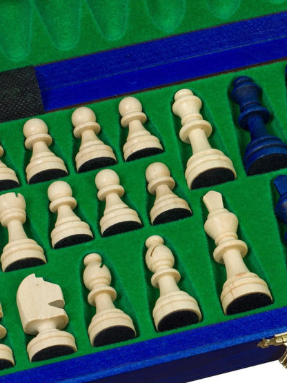 Échiquier magnétique Voyageur bleu – rangement des pièces