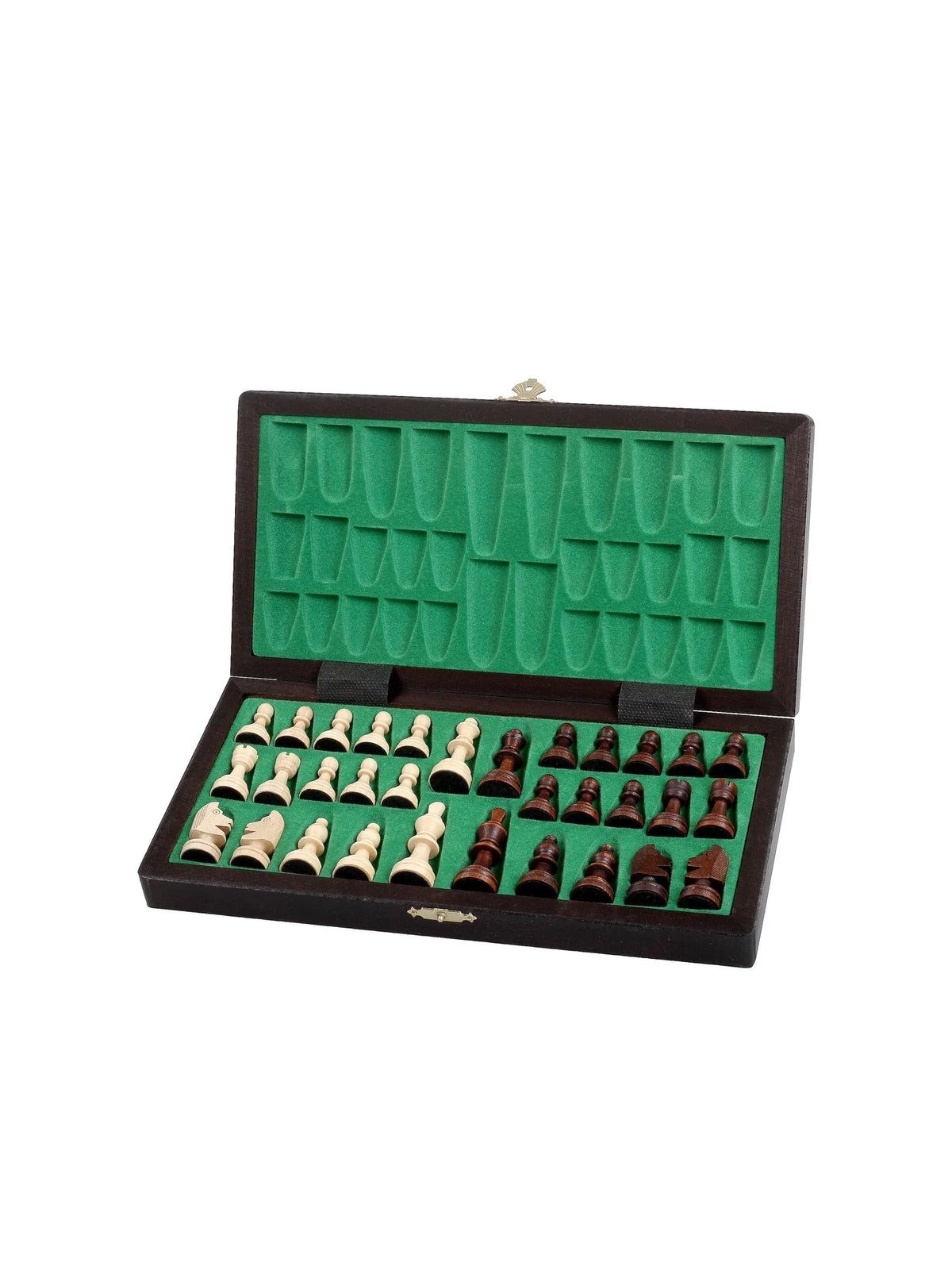 Échiquier magnétique Voyageur marron – coffret ouvert