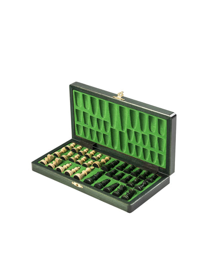 Échiquier magnétique Voyageur vert – coffret ouvert