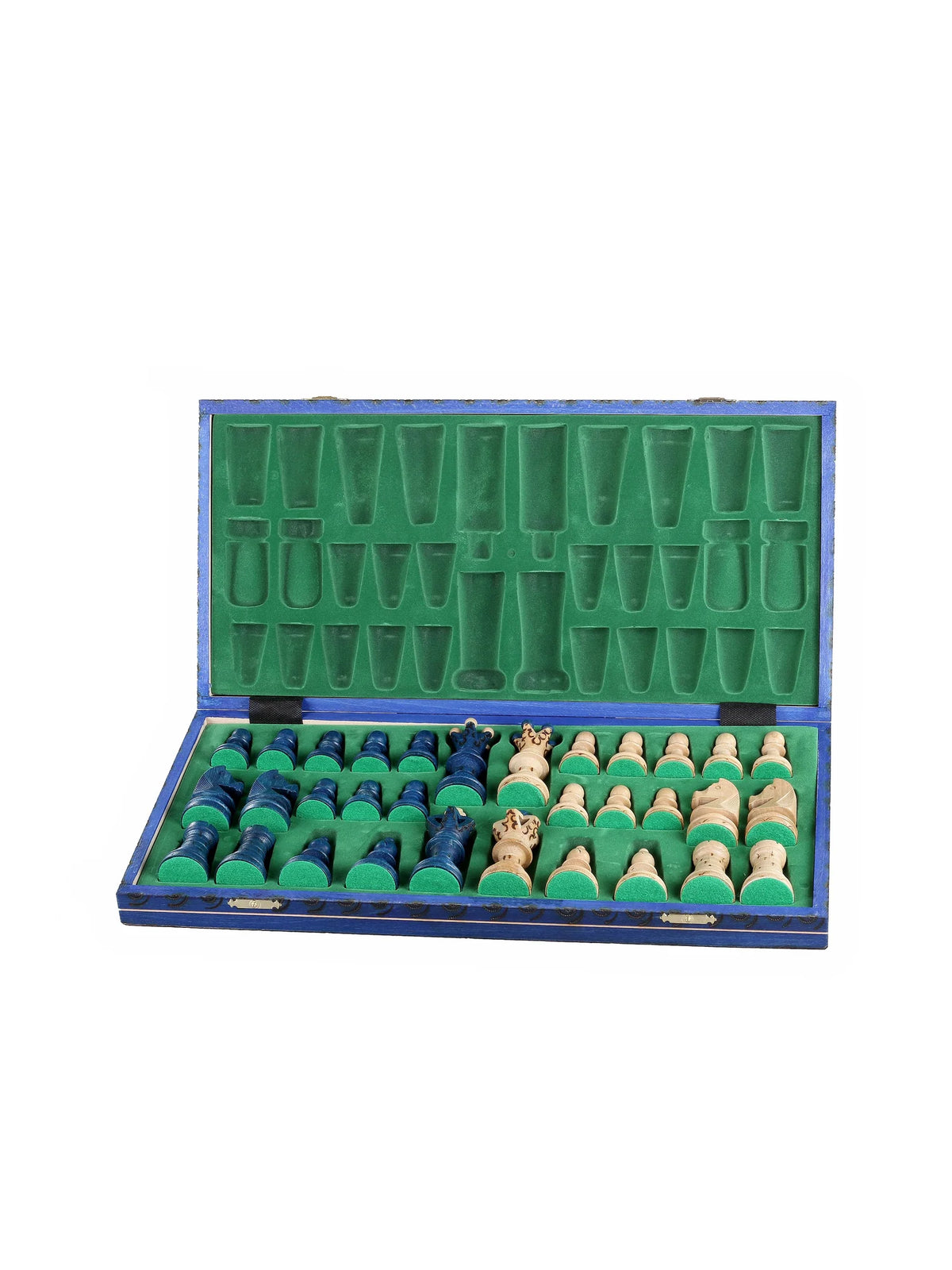 Échiquier pliant Ambassadeur bleu – coffret ouvert