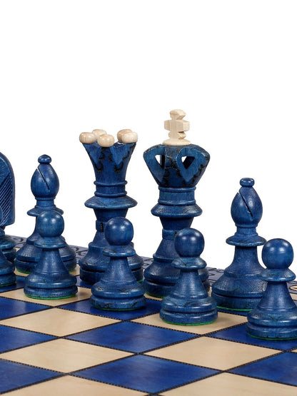 Échiquier pliant Ambassadeur bleu – pièces bleues