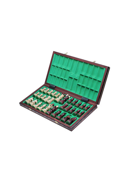 Échiquier pliant Ambassadeur marron – coffret ouvert