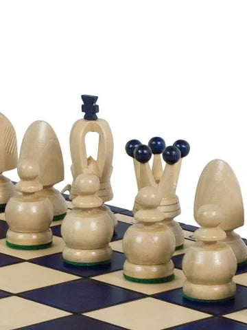 Échiquier pliant Roi – bleu, grand, les pièces blanches