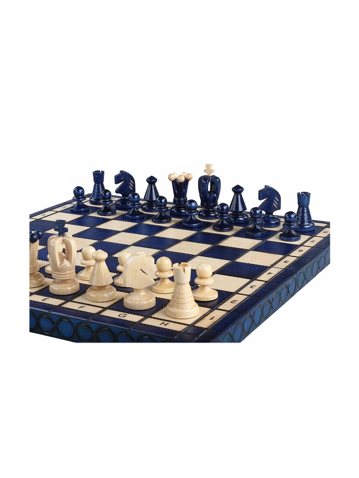 Échiquier pliant Roi – bleu, moyen, vue de dessus