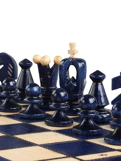 Échiquier pliant Roi – bleu, moyen, les pièces bleues