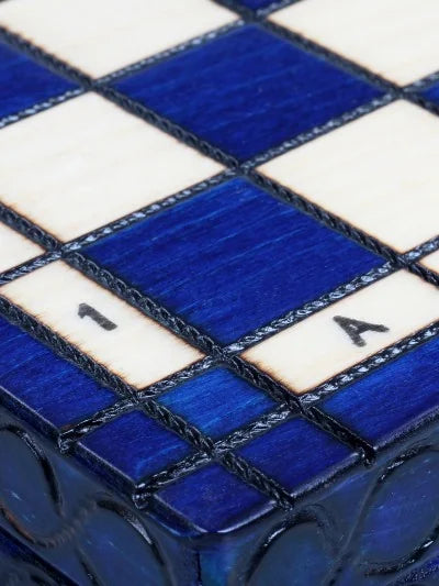 Échiquier pliant Roi – bleu, petit, détail du plateau