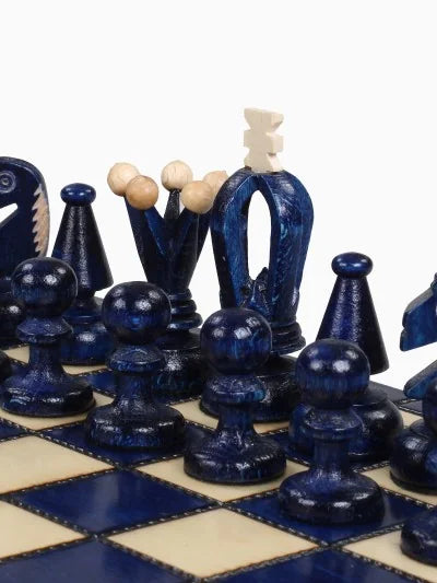 Échiquier pliant Roi – bleu, petit, les pièces bleues