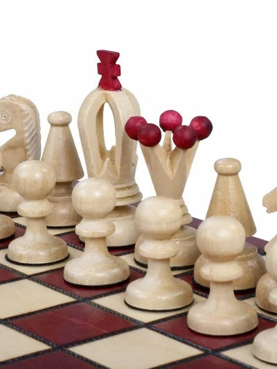Échiquier pliant Roi – cerisier, petit, les pièces claires