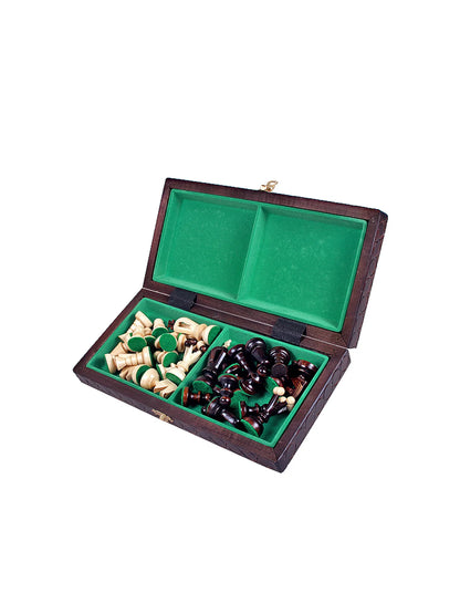 Échiquier pliant Roi – marron, petit, l’intérieur ouvert, garni de feutrine