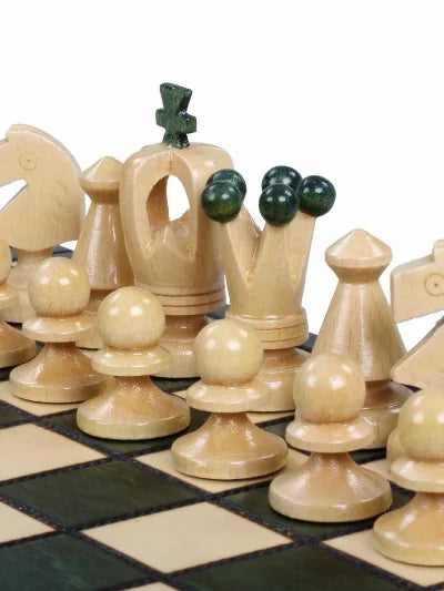 Échiquier pliant Roi – vert, petit, les pièces claires