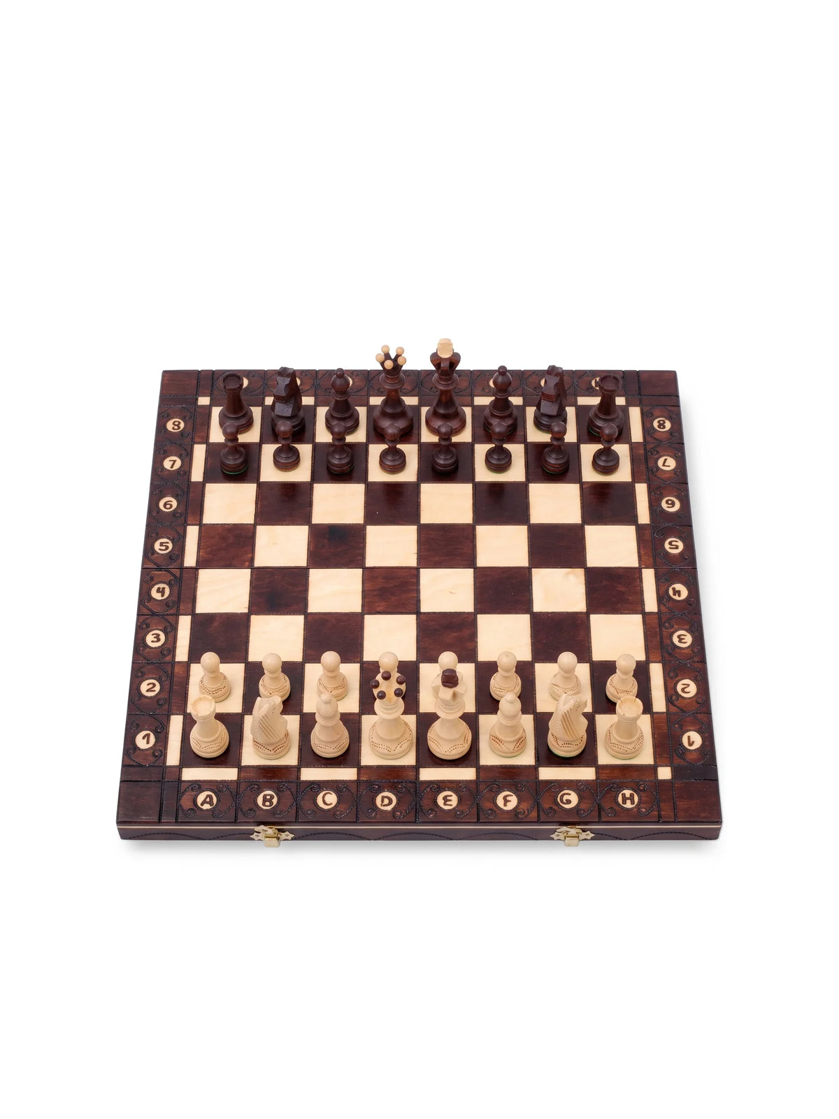 Échiquier pliant Sénateur marron, 42 cm, pièces en place, vue de face