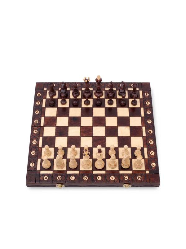 Échiquier pliant Sénateur marron, 42 cm, pièces en place, vue de face