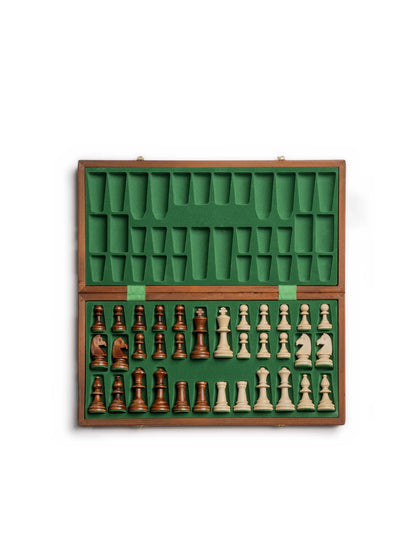 Échiquier Roque en acajou – l’intérieur ouvert
