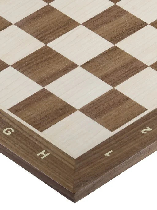 Échiquier de tournoi Noyer avec notation – détail des cases en bois