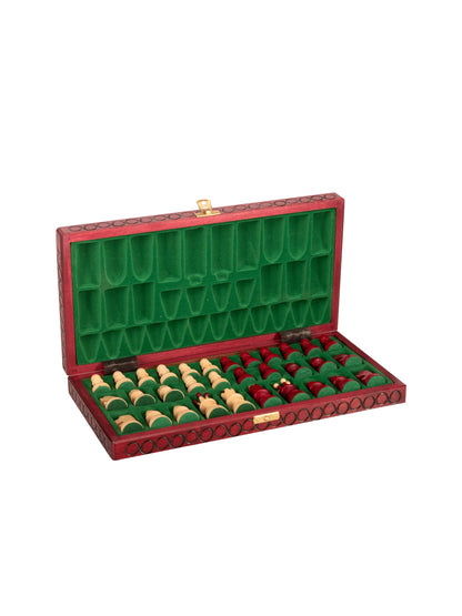Échiquier de voyage Perle cerisier – coffret ouvert