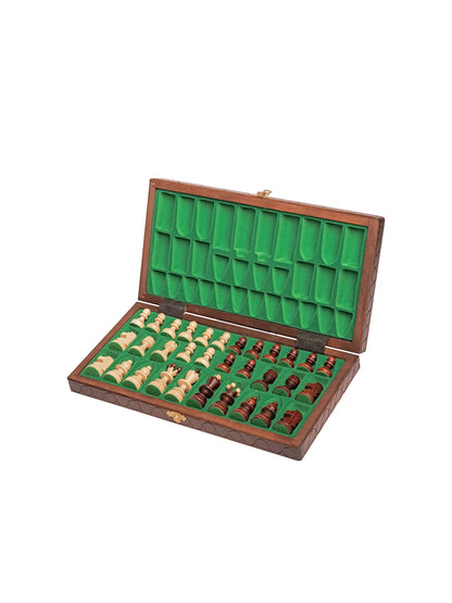 Échiquier de voyage Perle marron – coffret ouvert
