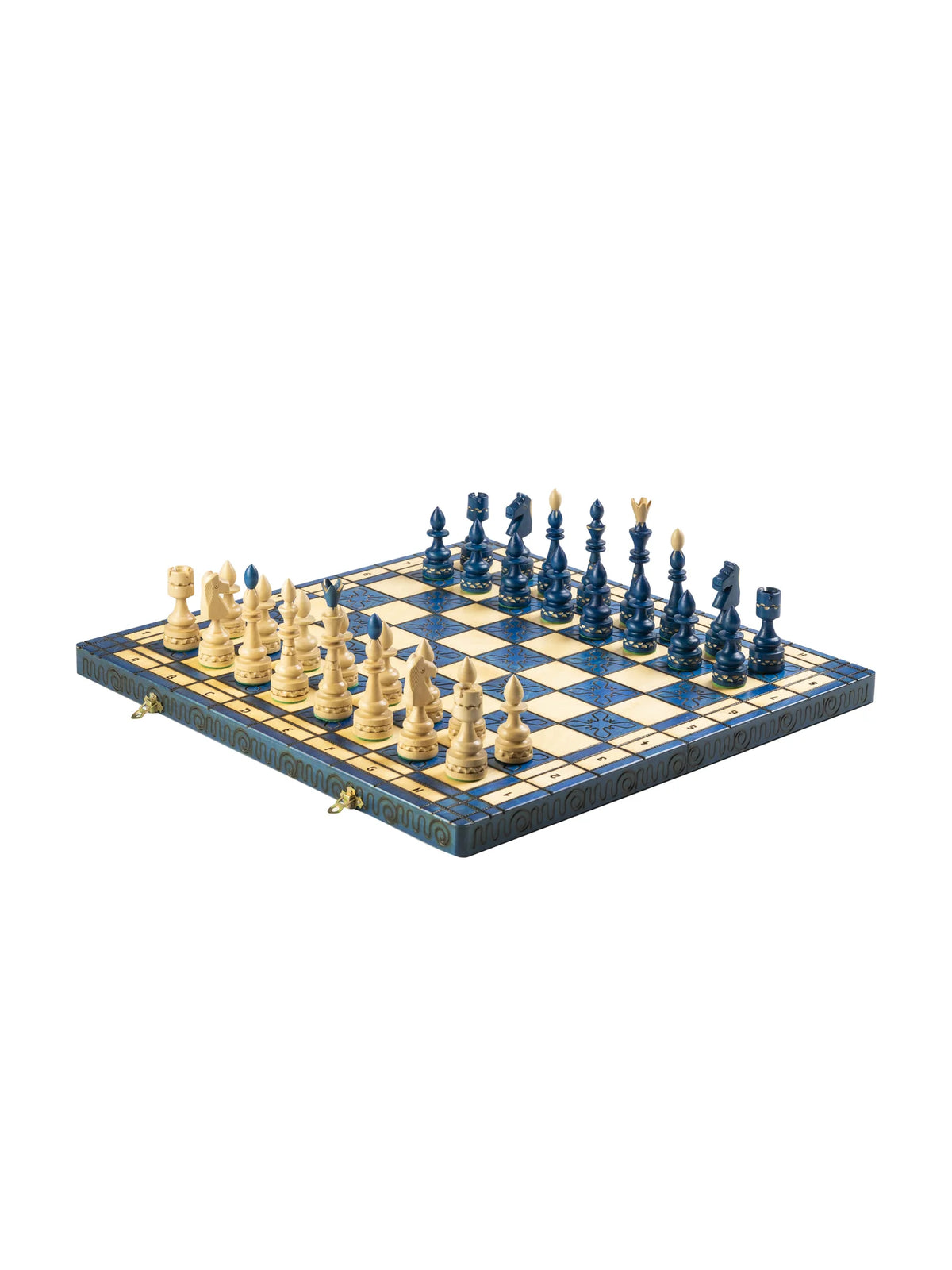 Jeu d’échecs indien Maharadjah bleu – vue de face