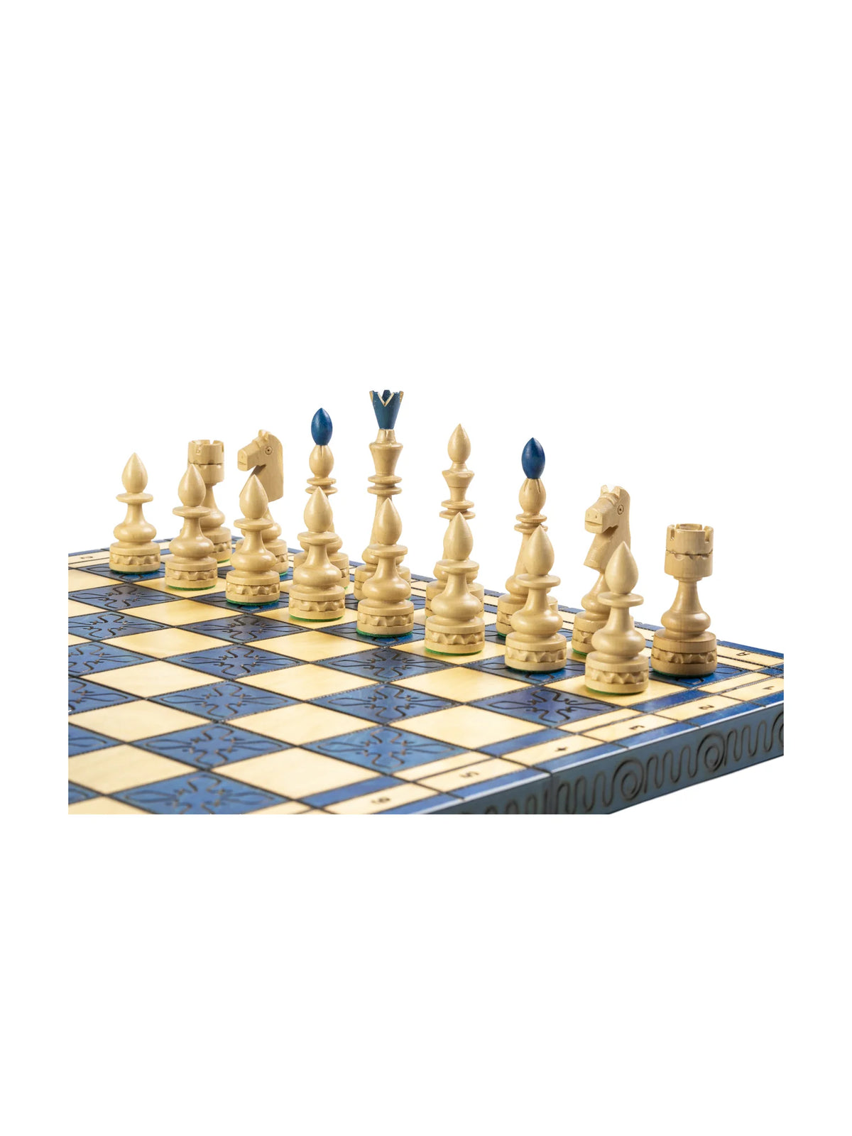 Jeu d’échecs indien Maharadjah bleu – pièces blanches
