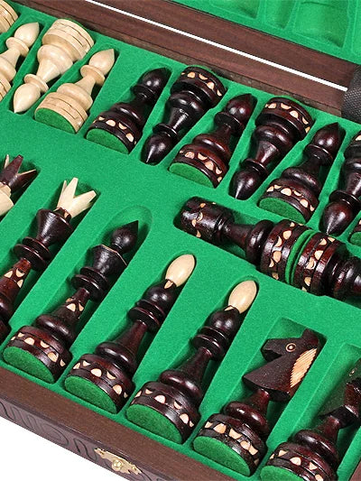 Jeu d’échecs indien Maharadjah marron – rangement des pièces