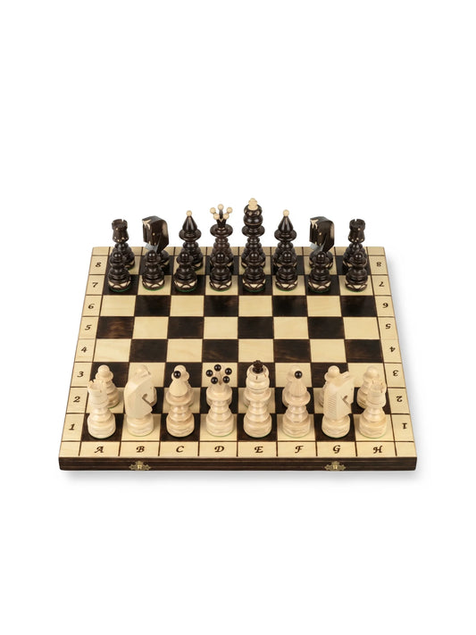 Jeu d’échecs Sapin de Noël Classique, échiquier pliant de 50 cm, pièces en place, vue de face