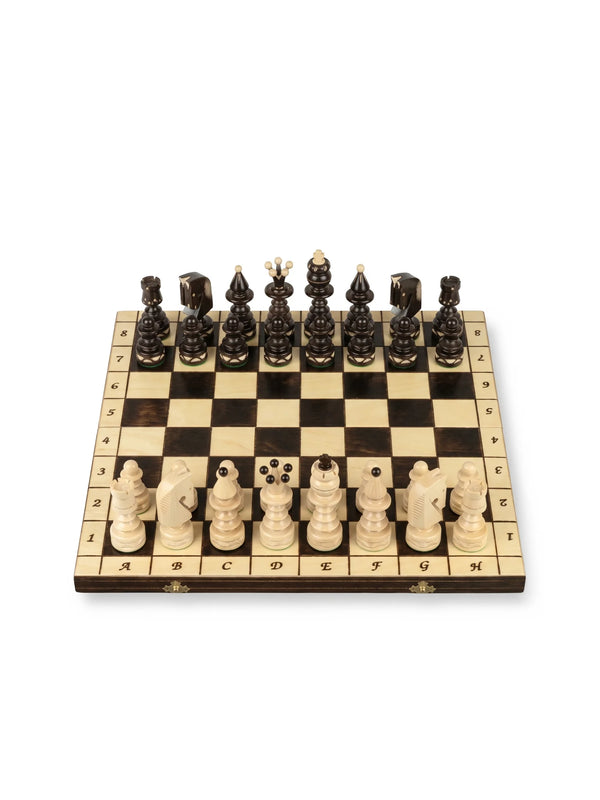 Jeu d’échecs Sapin de Noël Classique, échiquier pliant de 50 cm, pièces en place, vue de face