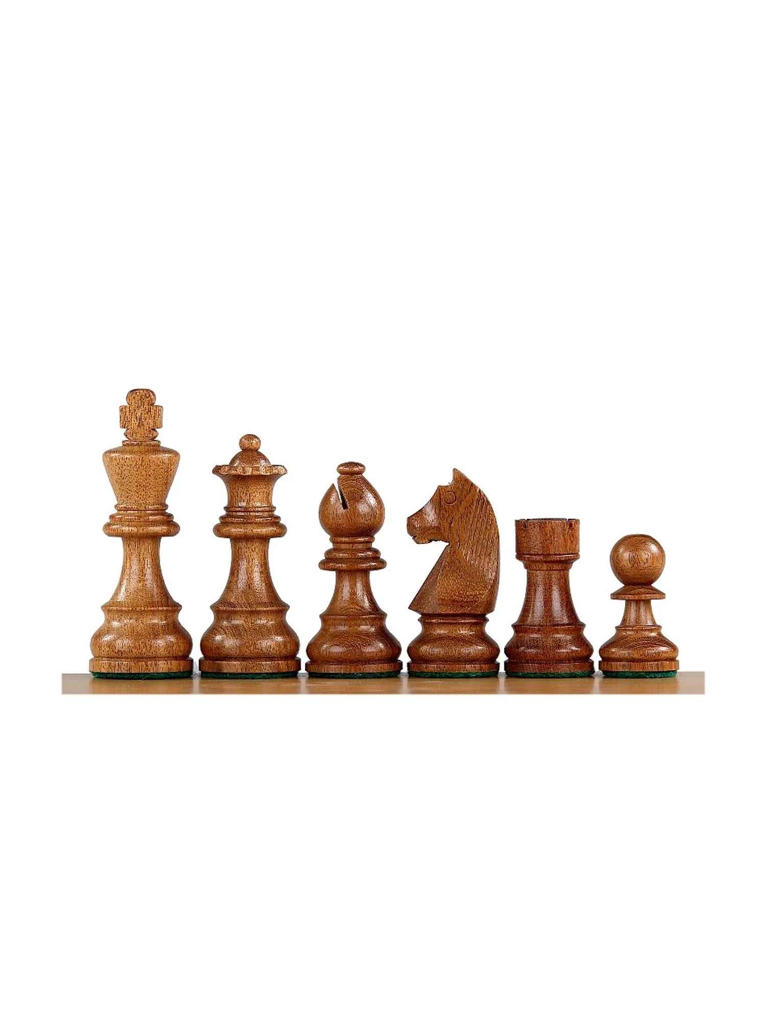 Pièces d’échecs German Staunton Acacia avec dames supplémentaires – les pièces foncées
