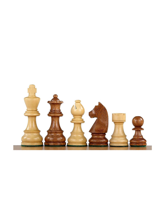 Pièces d’échecs German Staunton Acacia avec dames supplémentaires – pièces foncées et claires