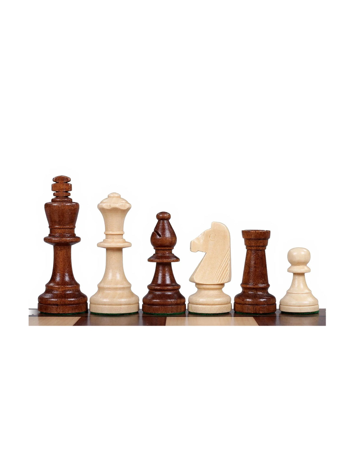 Pièces d’échecs Staunton n°5 en bois de schima – les pièces alignées