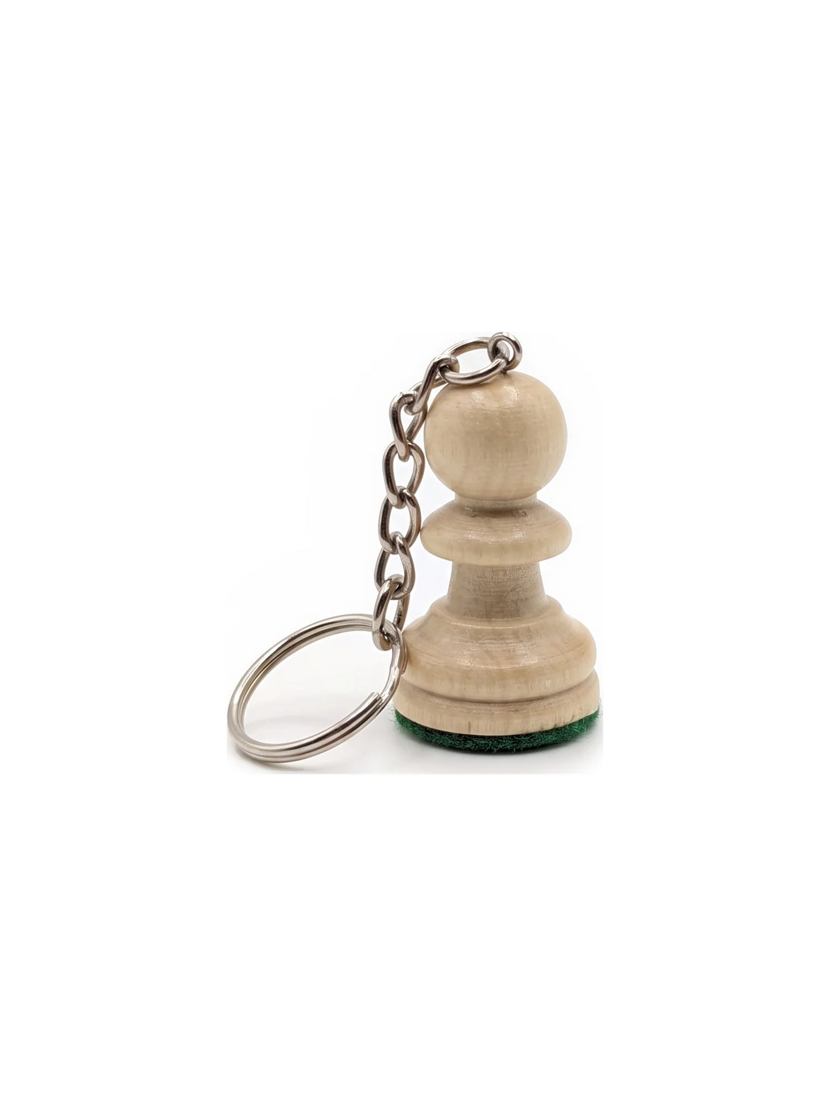 Porte-clés pion blanc en bois, pièce d’échecs avec anneau et chaînette, sur fond blanc
