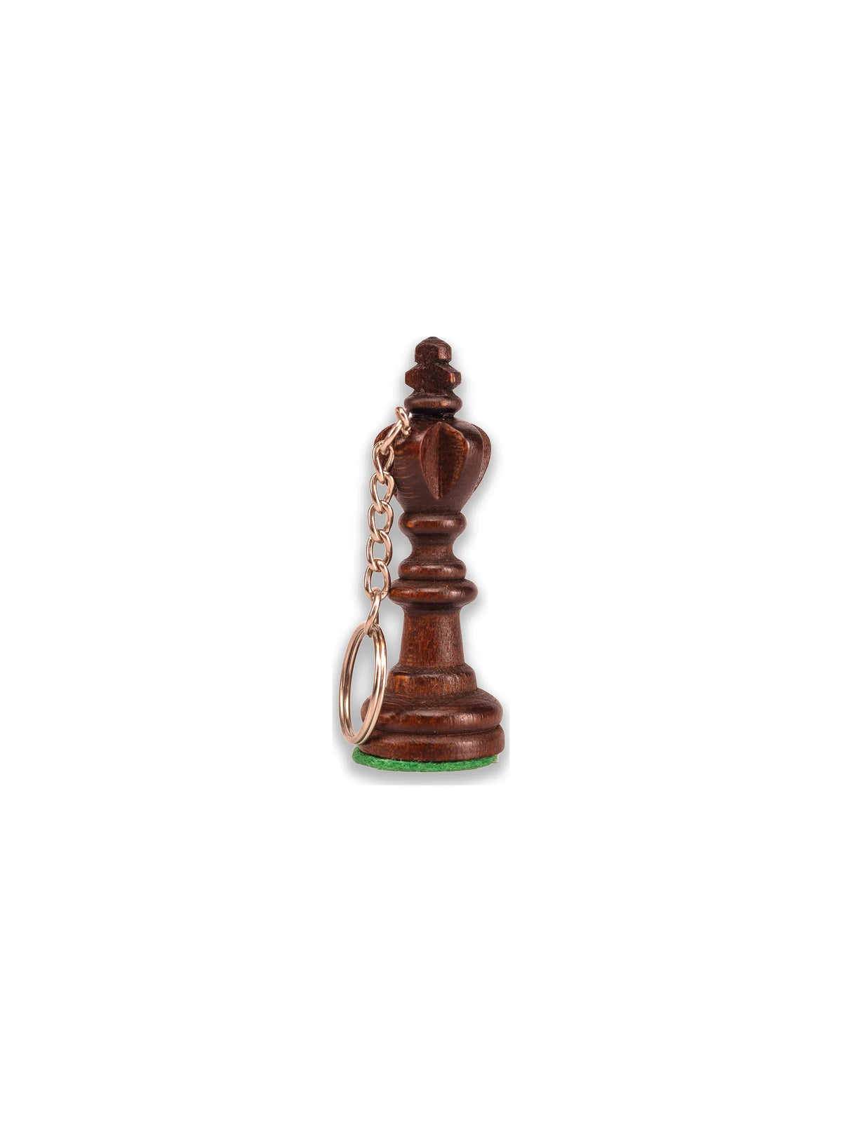 Porte-clés roi noir en bois, pièce d’échecs avec anneau et chaînette, sur fond blanc