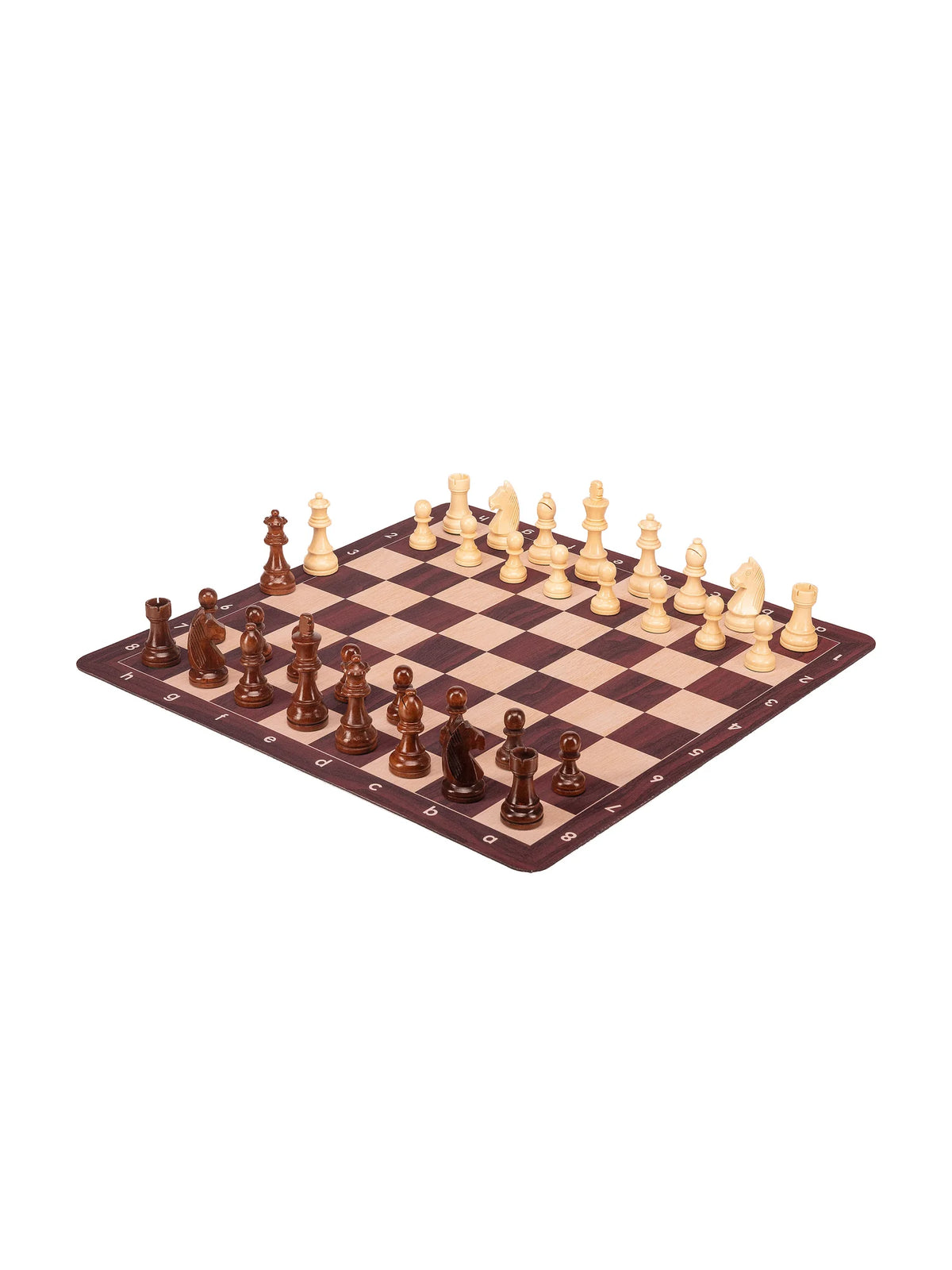 Tapis d’échecs enroulable n°6 – acajou, pièces en place (3)